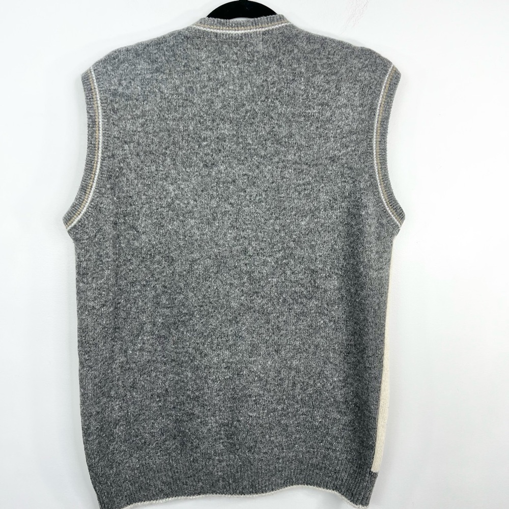 Vintage 80s oversized boxy wooly abstract argyle v neck pull over grandpa vest - Picture 5 of 12